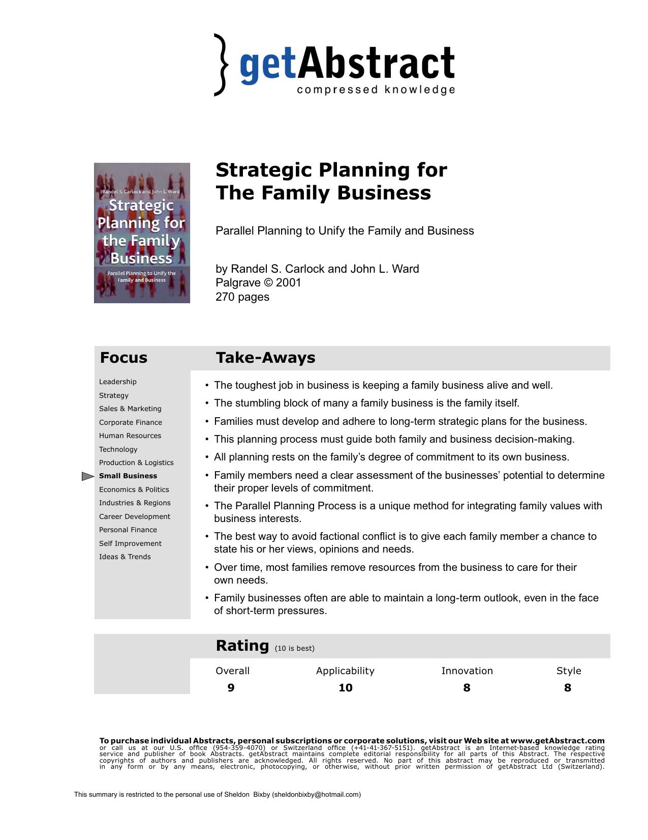 Strategic Planning for the Family Business by getAbstract