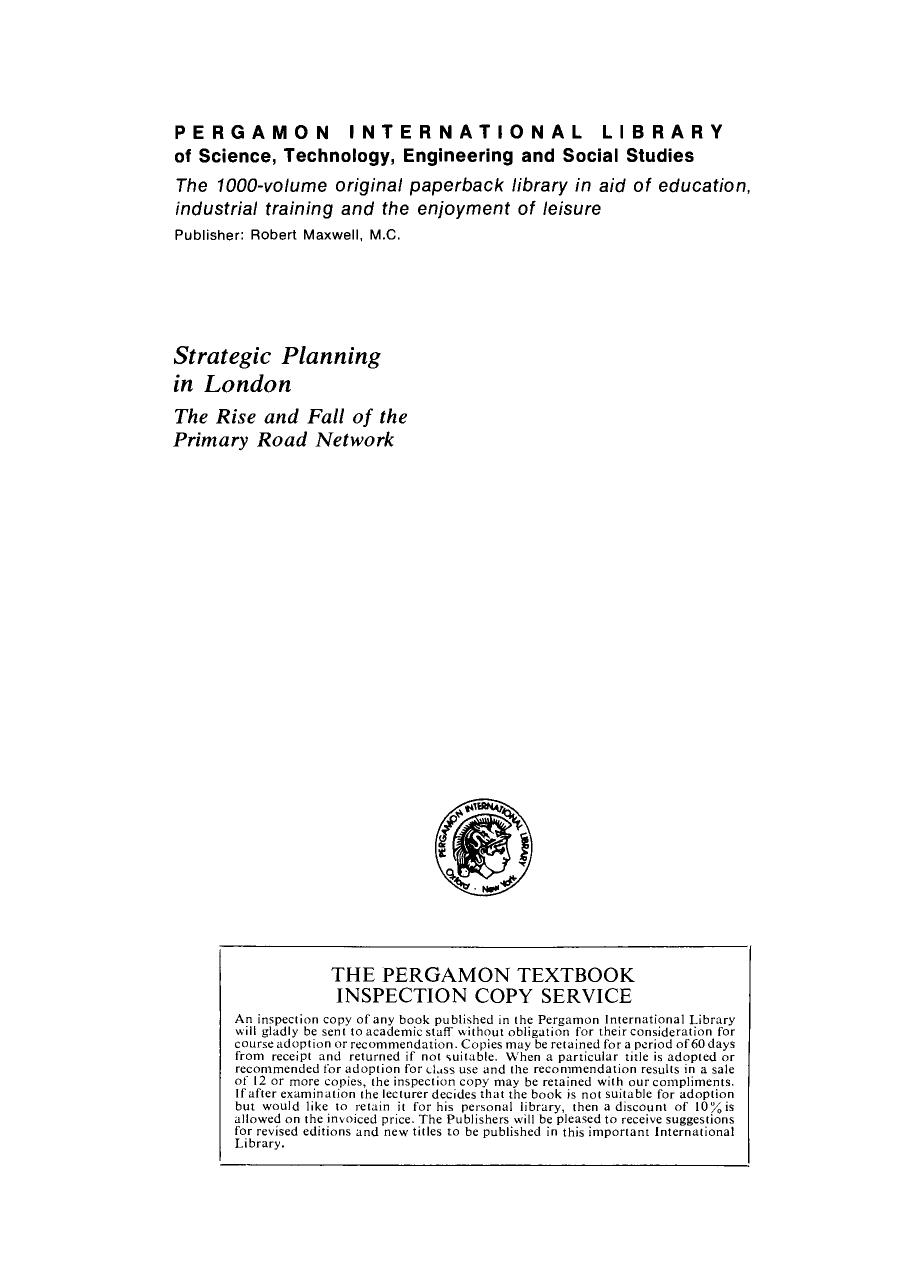Strategic Planning in London. The Rise and Fall of the Primary Road Network by Douglas A. Hart (Auth.)