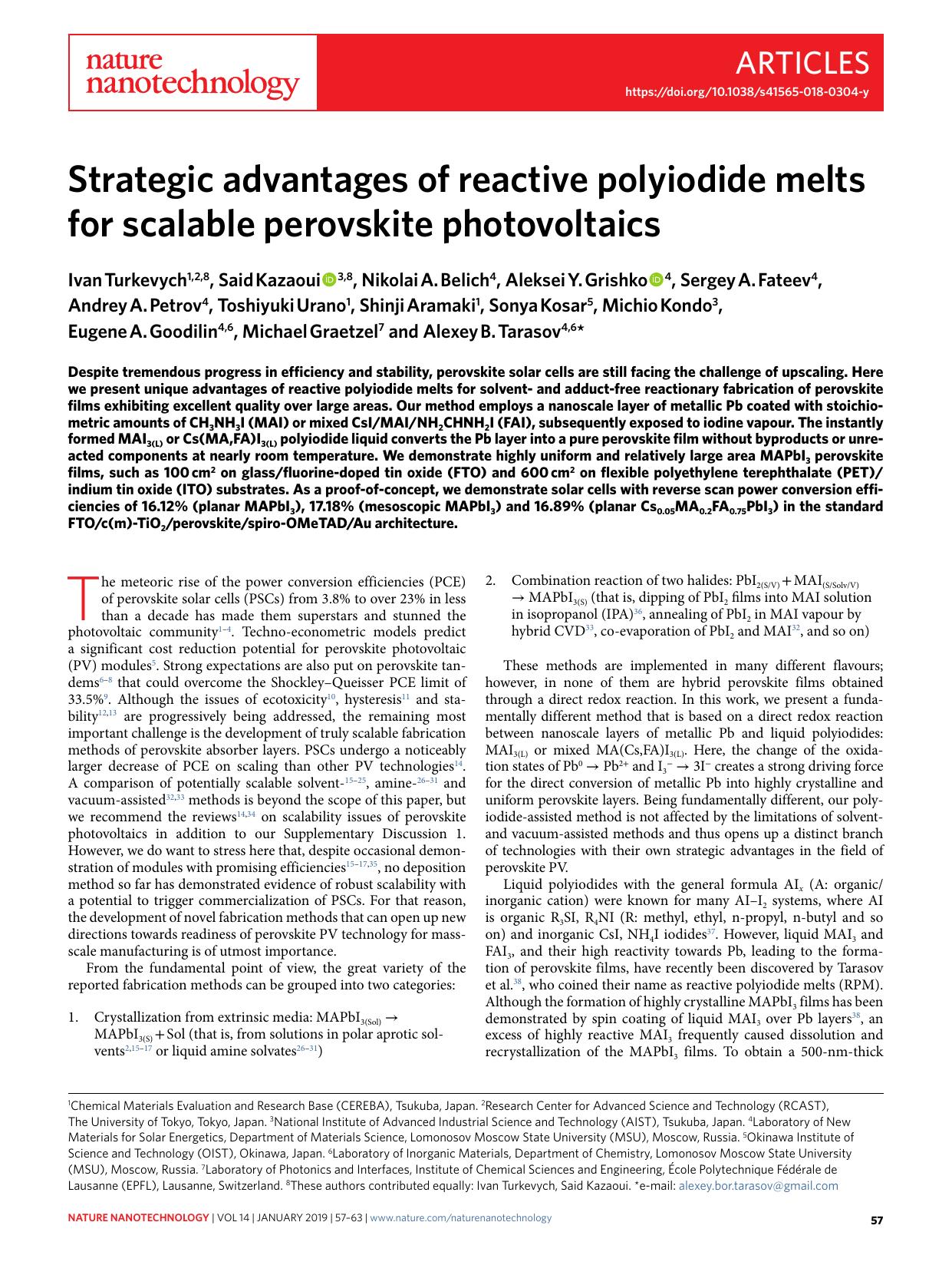 Strategic advantages of reactive polyiodide melts for scalable perovskite photovoltaics by unknow