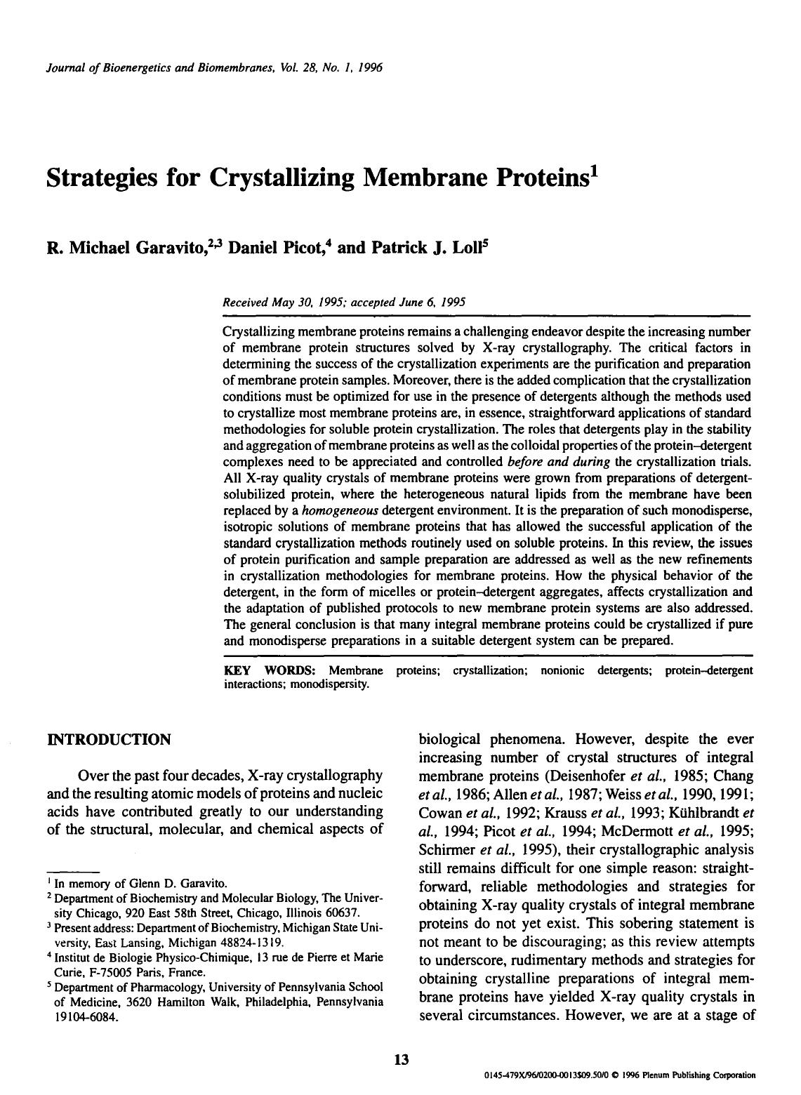 Strategies for crystallizing membrane proteins by Unknown