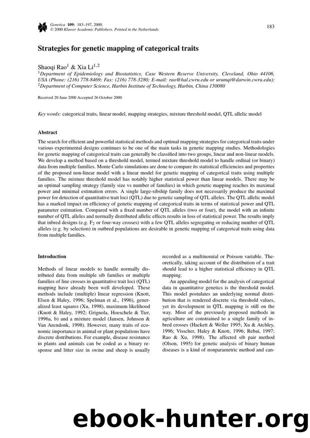 Strategies for genetic mapping of categorical traits by Unknown