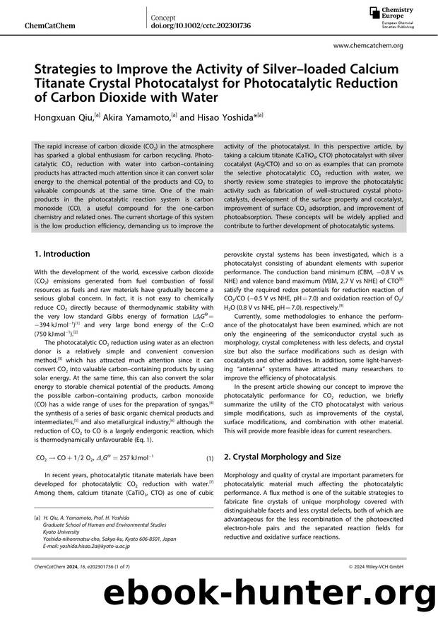 Strategies to Improve the Activity of Silverâloaded Calcium Titanate Crystal Photocatalyst for Photocatalytic Reduction of Carbon Dioxide with Water by Unknown