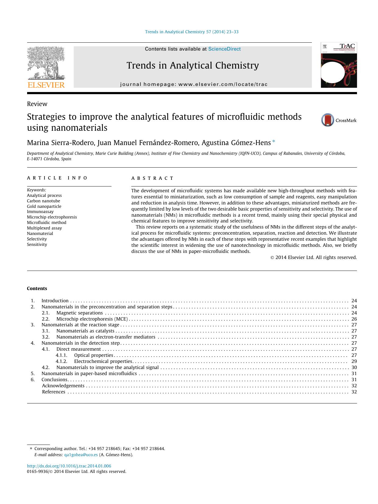 Strategies to improve the analytical features of microfluidic methods using nanomaterials by Marina Sierra-Rodero & Juan Manuel Fernández-Romero & Agustina Gómez-Hens