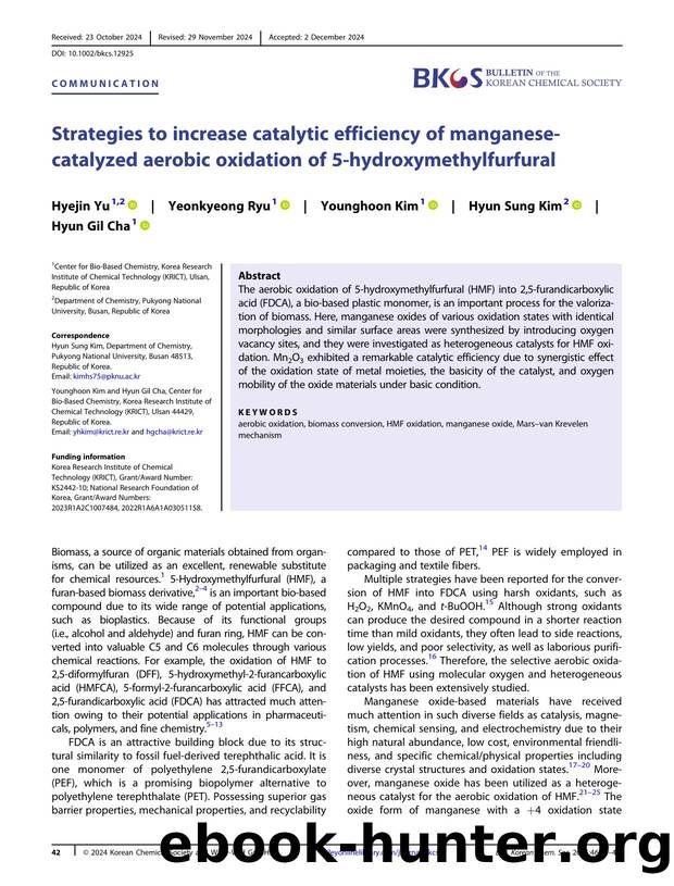 Strategies to increase catalytic efficiency of manganeseâcatalysed aerobic oxidation of 5âhydroxymethylfurfural by Unknown