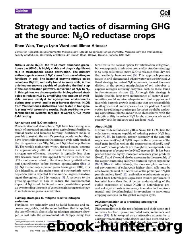 Strategy and tactics of disarming GHG at the source: N2O reductase crops by Shen Wan & Tonya Lynn Ward & Illimar Altosaar