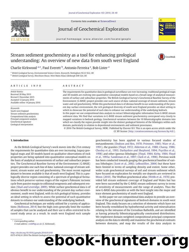 Stream sediment geochemistry as a tool for enhancing geological understanding: An overview of new data from south west England by Charlie Kirkwood & Paul Everett & Antonio Ferreira & Bob Lister