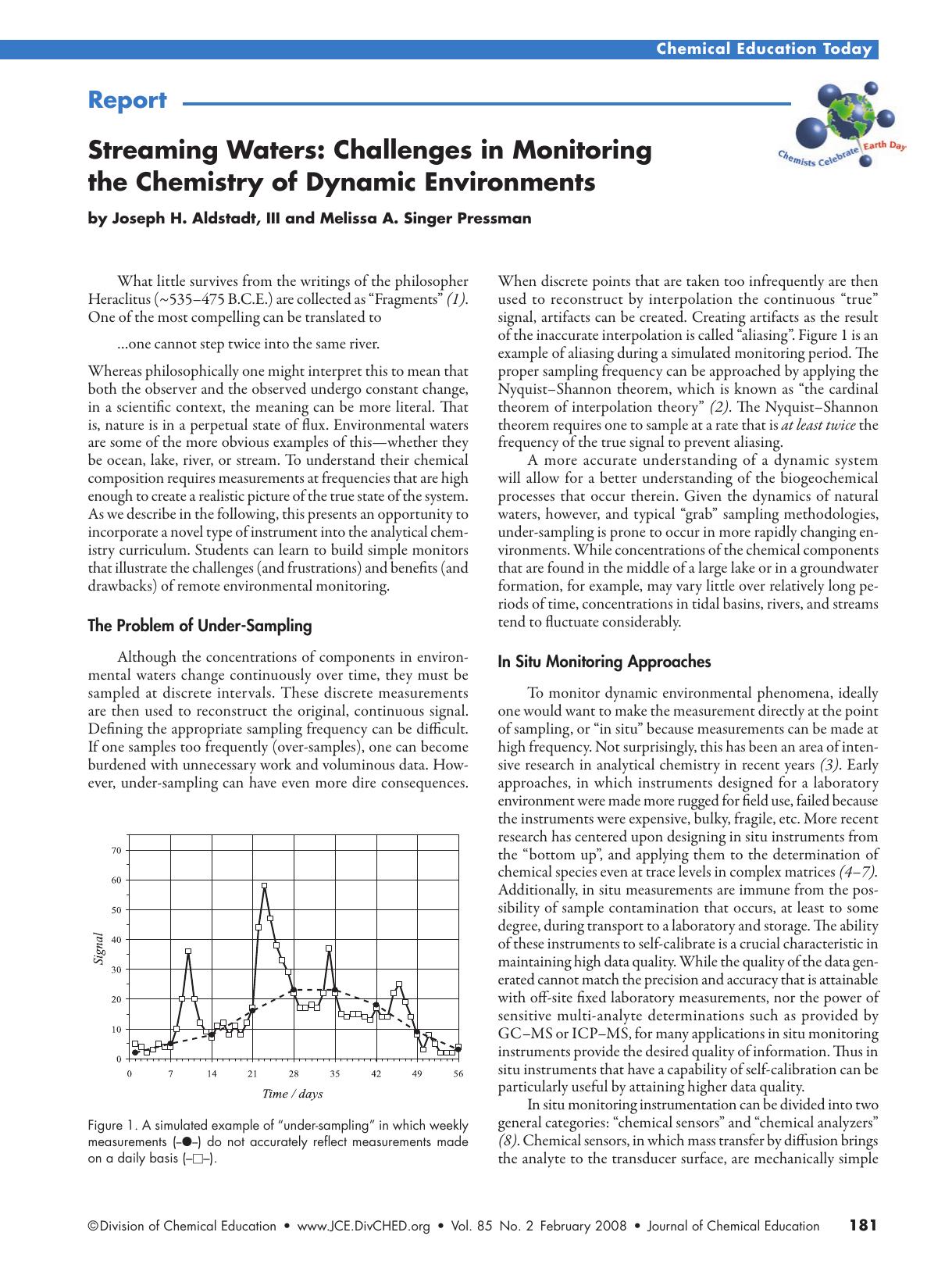 Streaming Waters: Challenges in Monitoring the Chemistry of Dynamic Environments by Joseph H. Aldstadt III and Melissa A. Singer Pressman