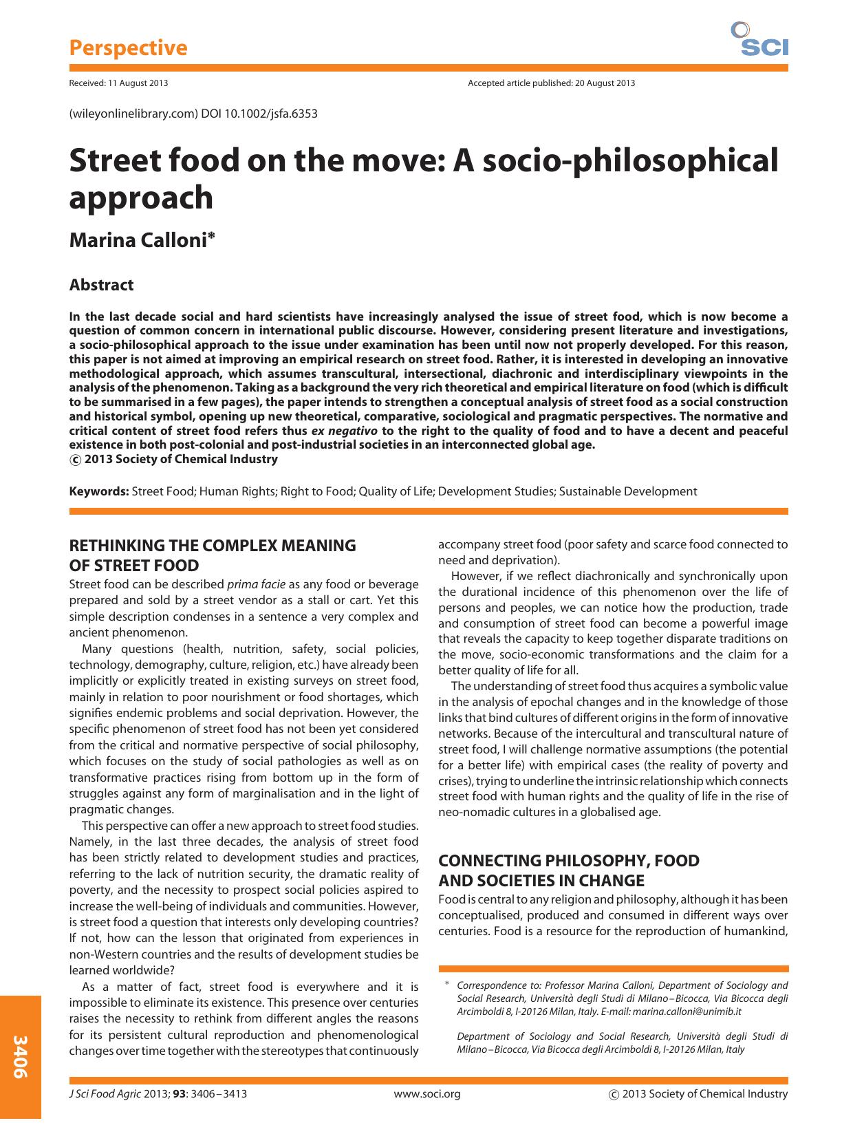 Street food on the move: A sociophilosophical approach by Unknown
