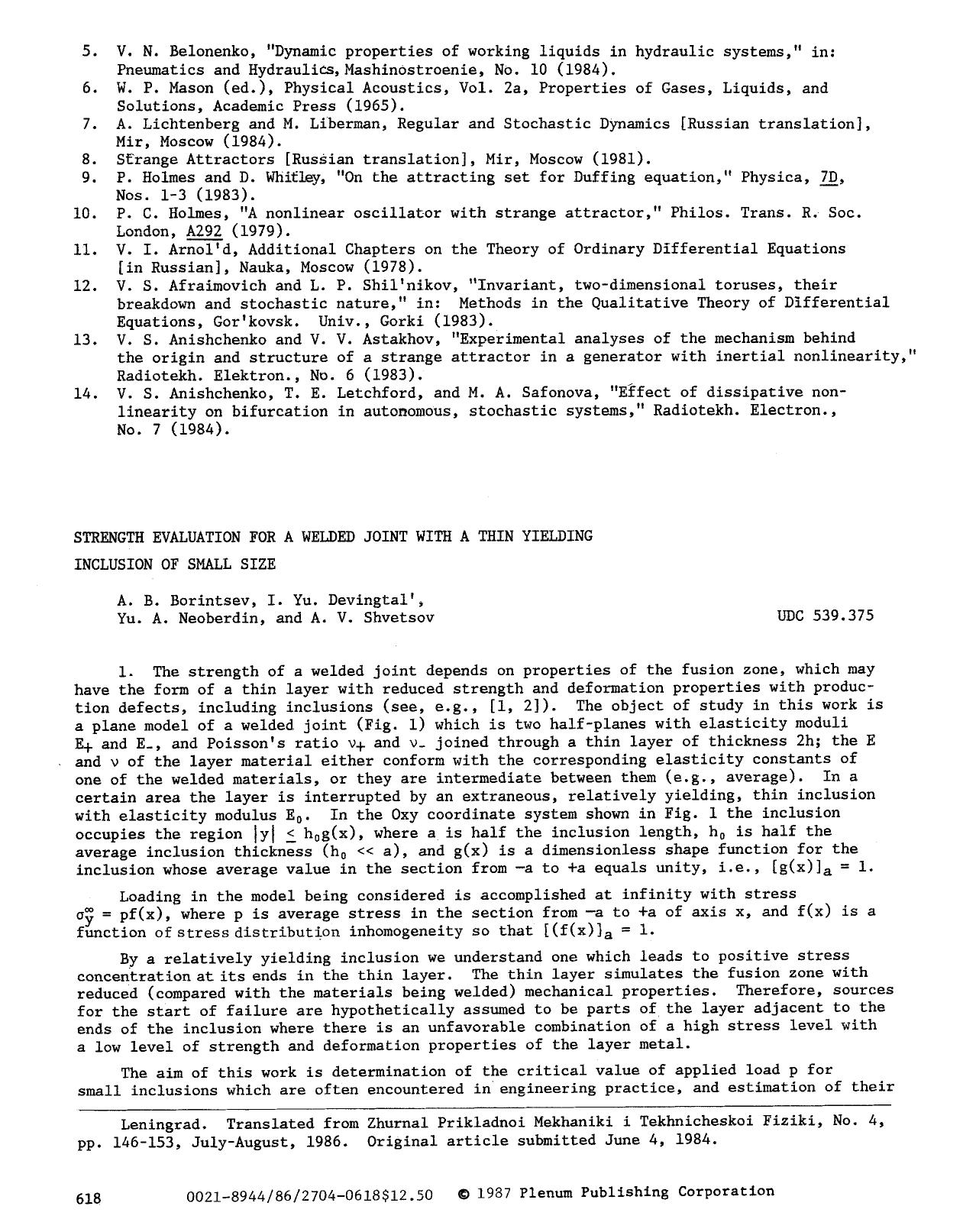 Strength evaluation for a welded joint with a thin yielding inclusion of small size by Unknown