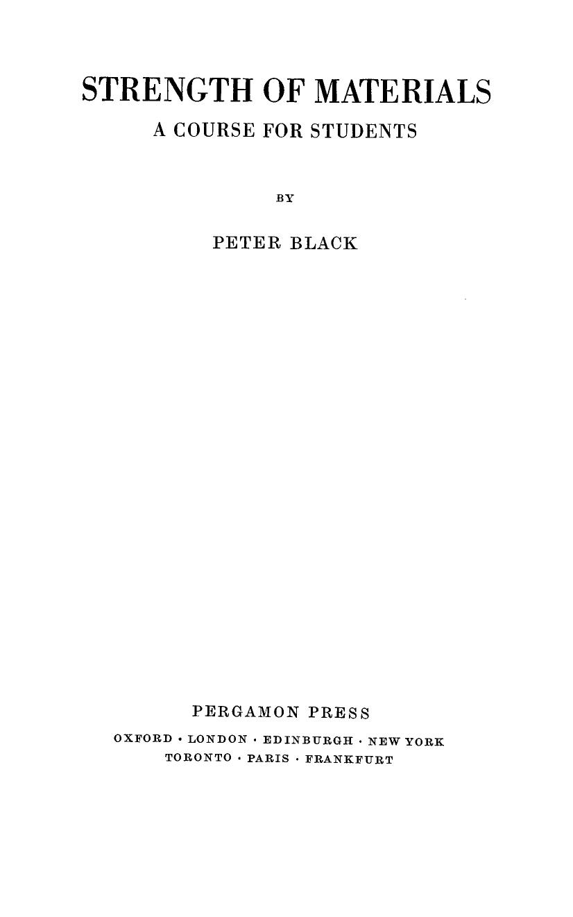 Strength of Materials. A Course for Students by Peter Black (Auth.)