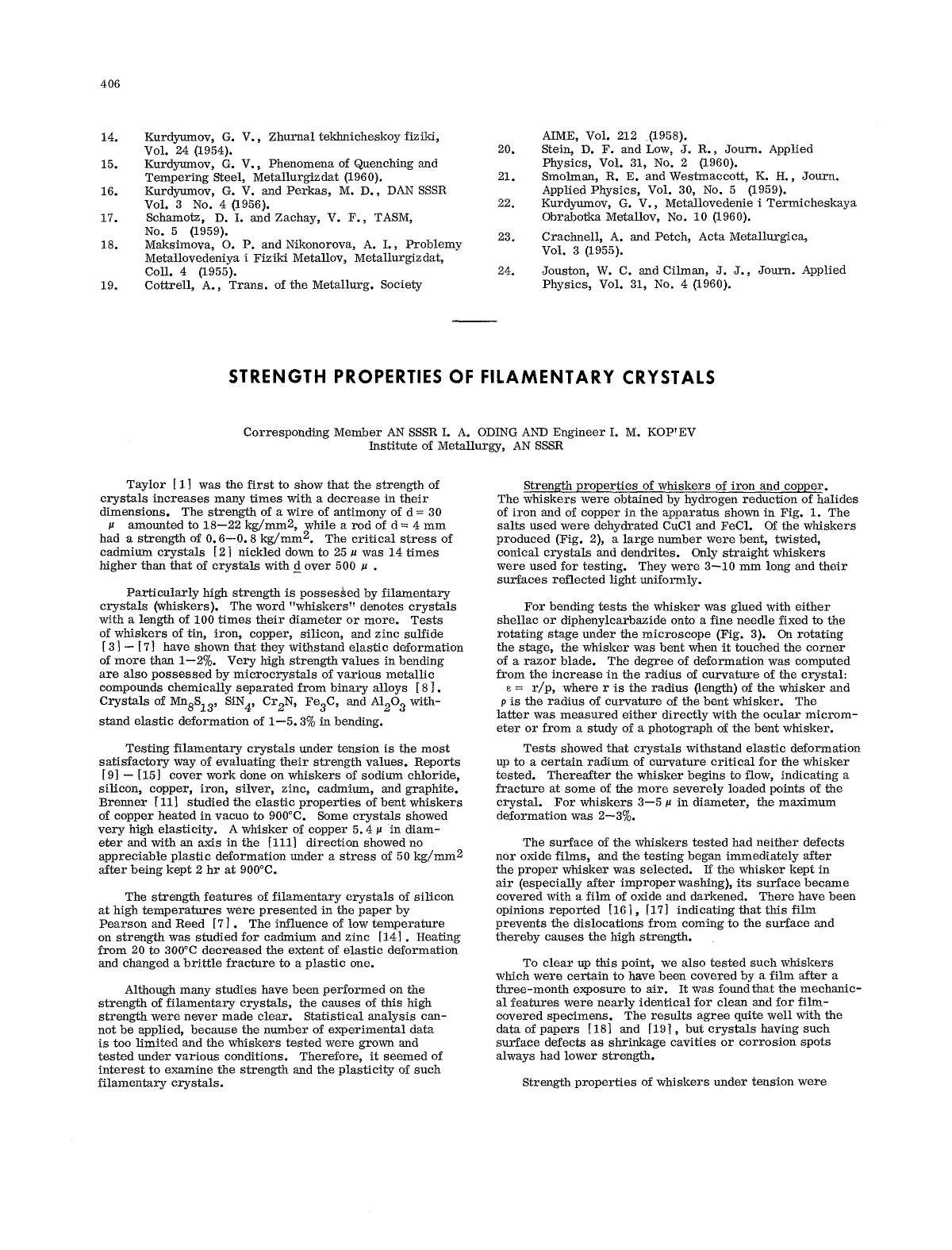 Strength properties of filamentary crystals by Unknown