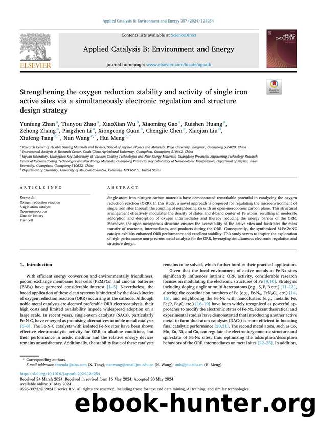 Strengthening the oxygen reduction stability and activity of single iron active sites via a simultaneously electronic regulation and structure design strategy by unknow
