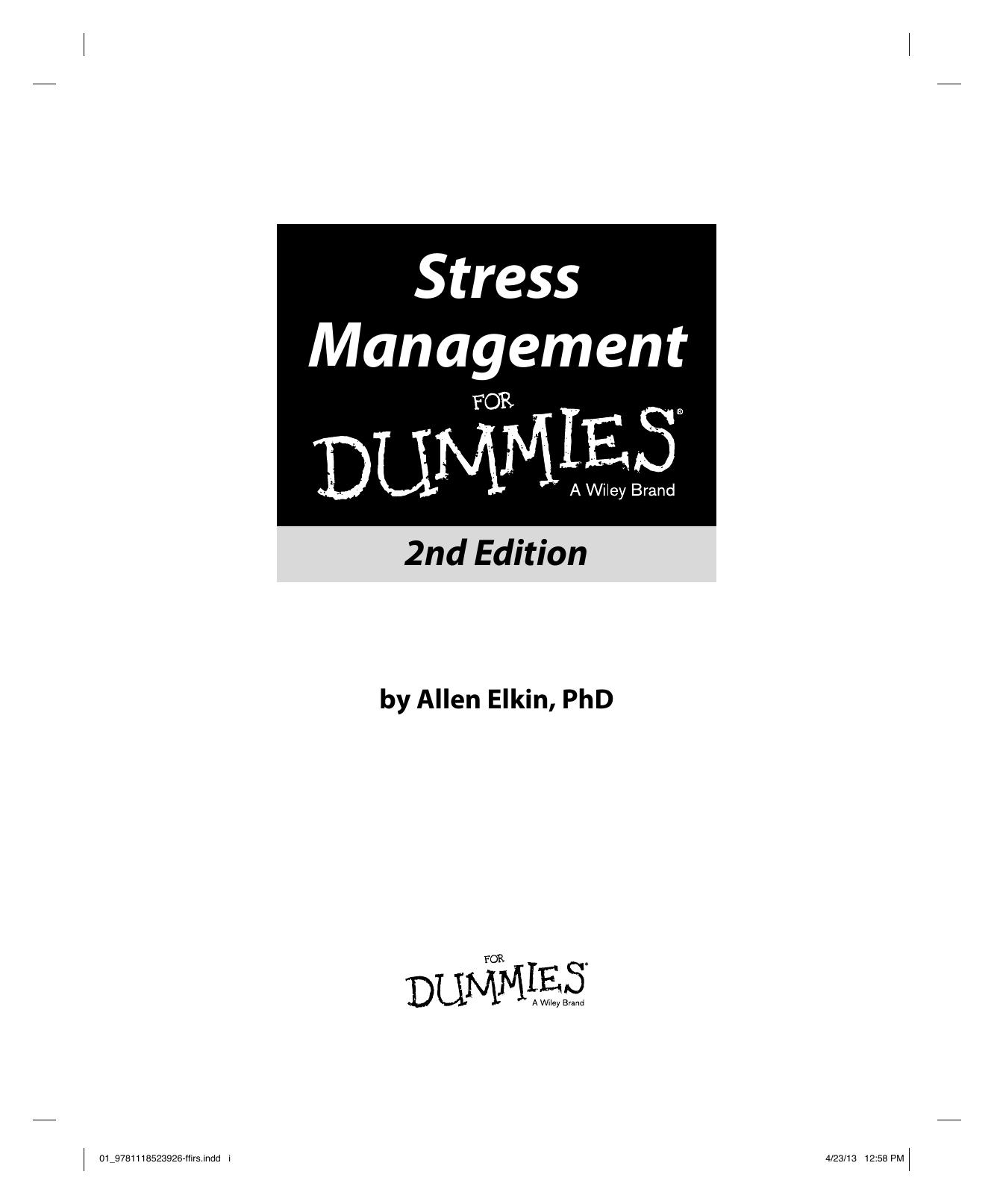 Stress Management For Dummies by Allen Elkin