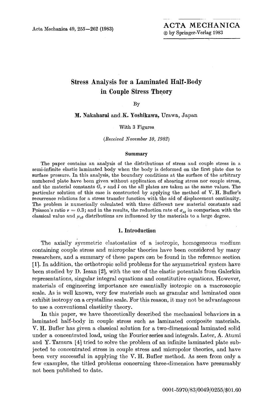 Stress analysis for a laminated half-body in couple stress theory by Unknown