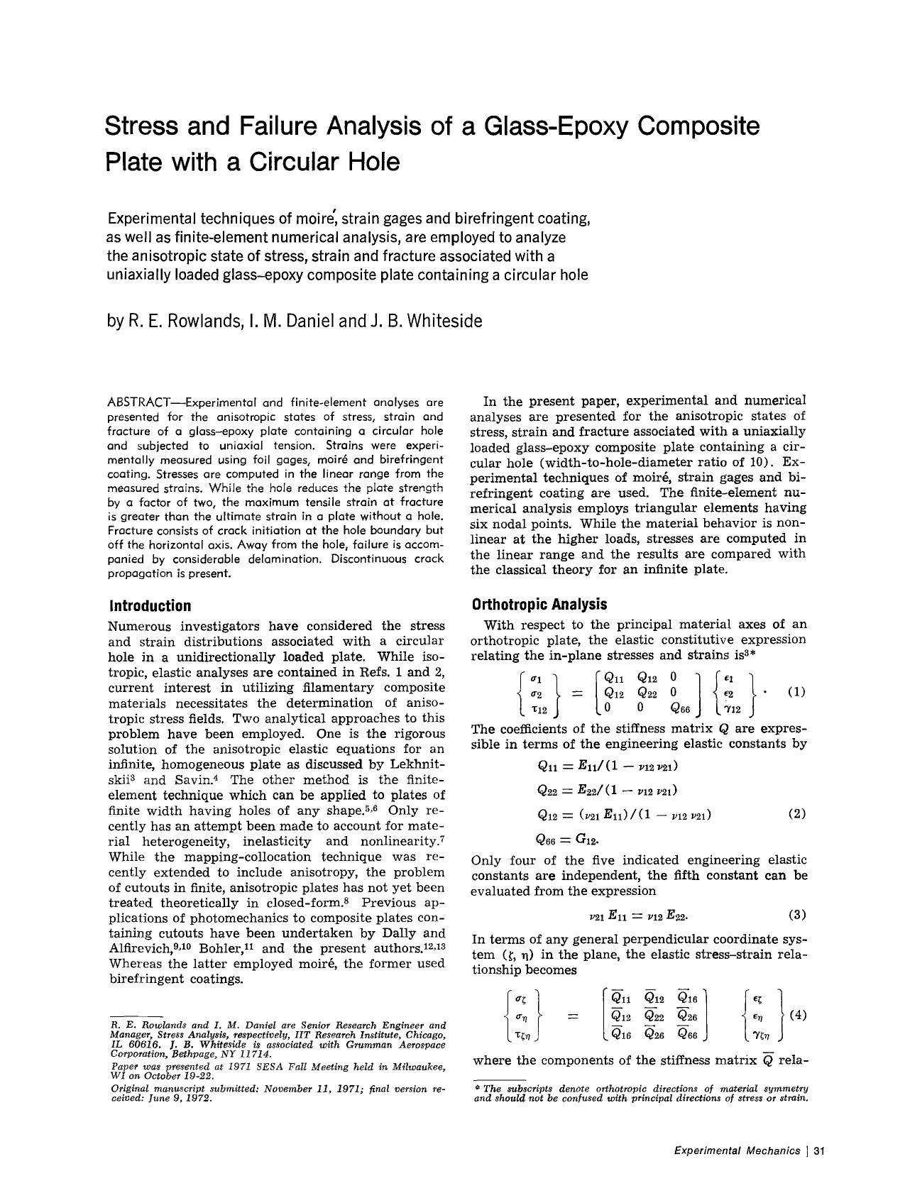 Stress and failure analysis of a glass-epoxy composite plate with a circular hole by Unknown
