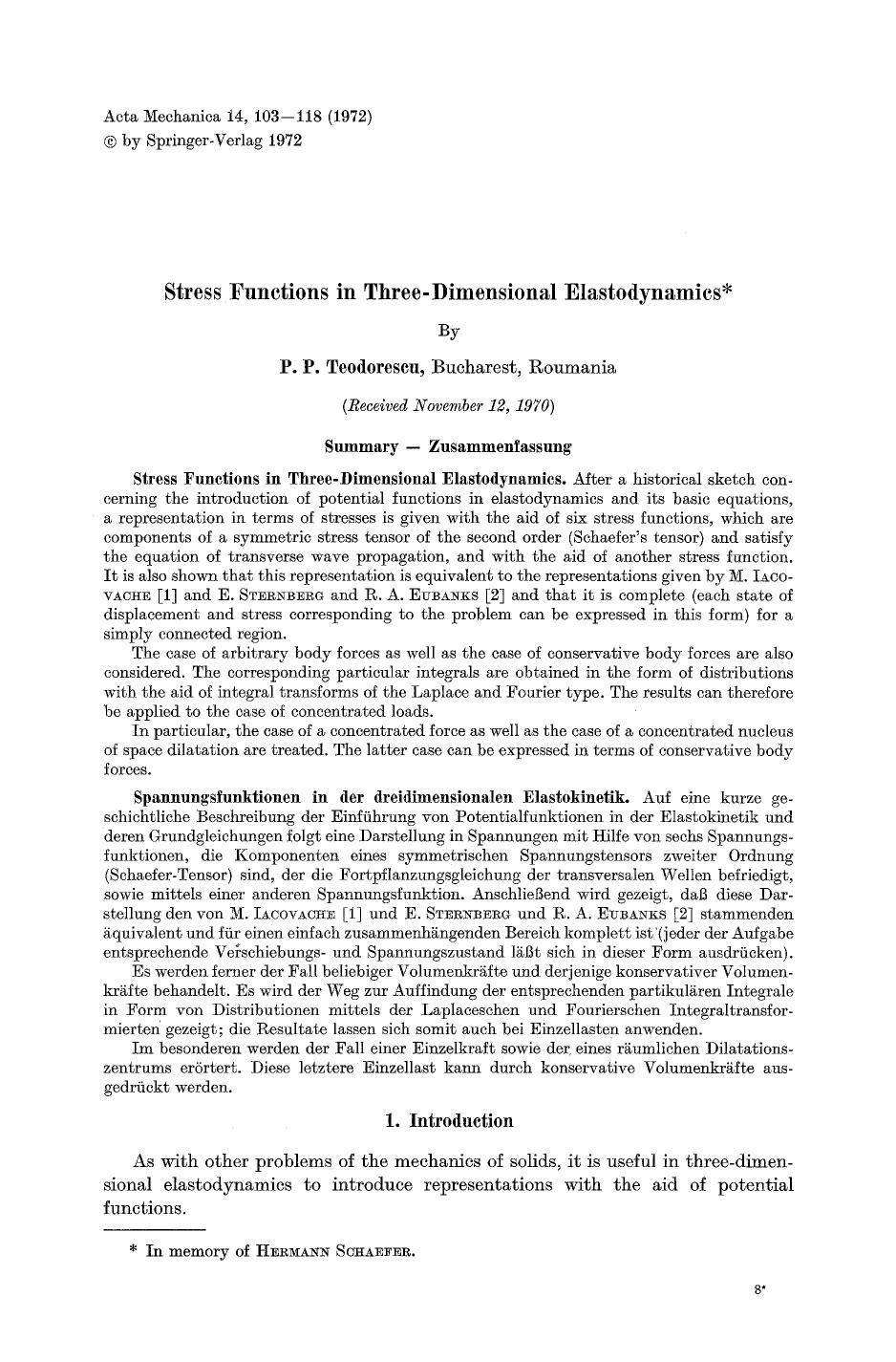 Stress functions in three-dimensional elastodynamics by Unknown