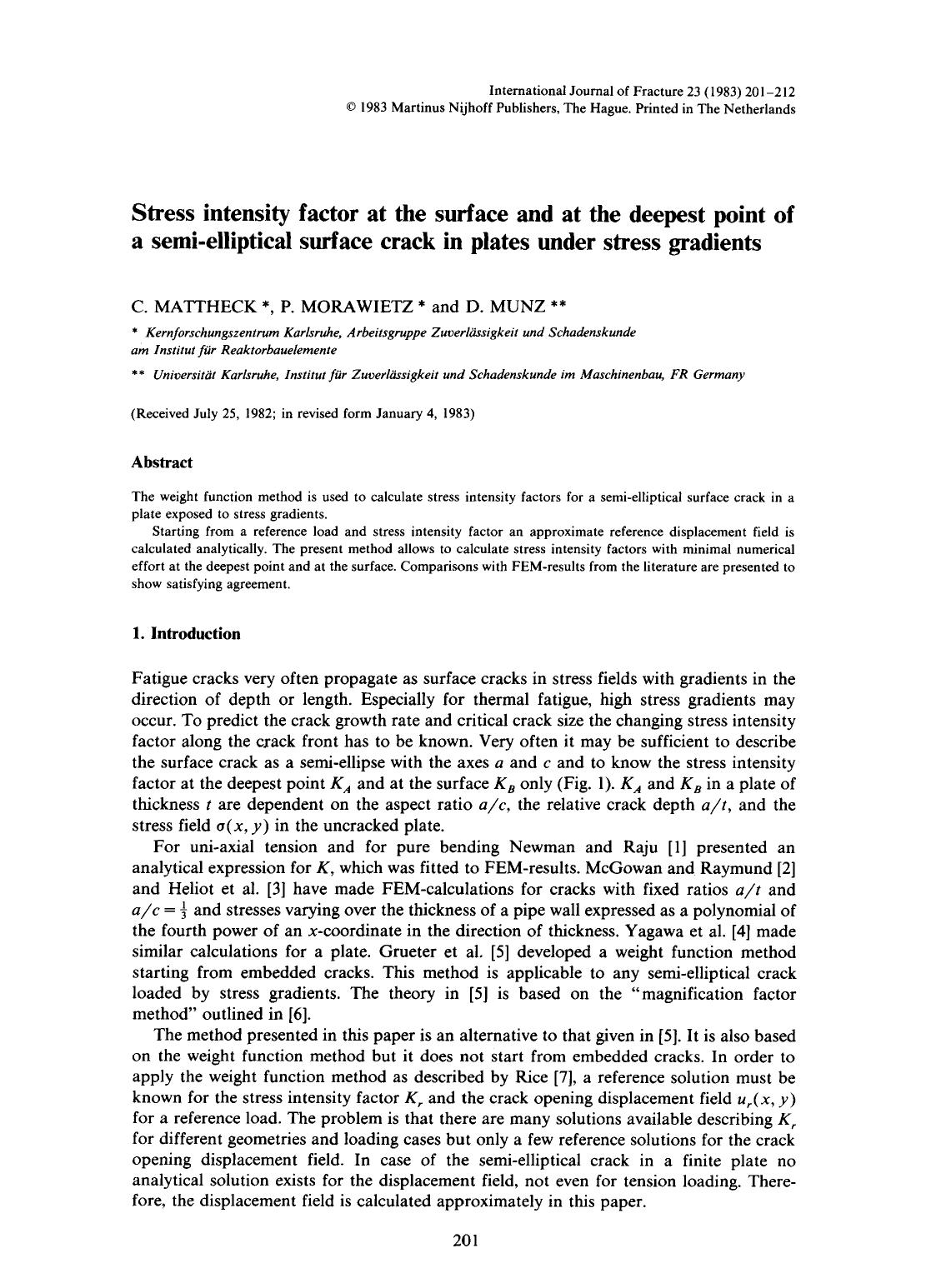 Stress intensity factor at the surface and at the deepest point of a semi-elliptical surface crack in plates under stress gradients by Unknown