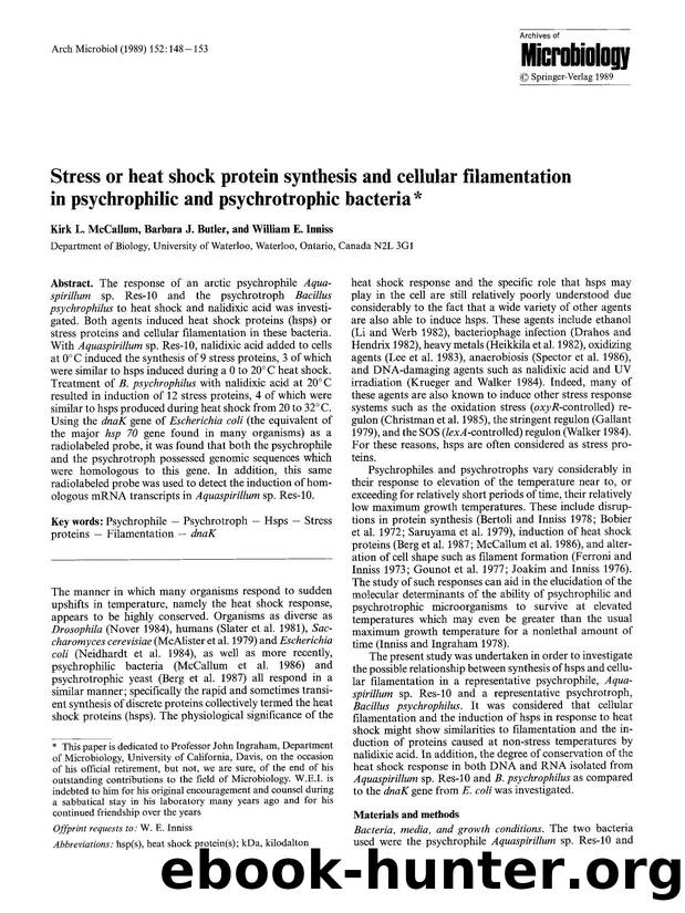 Stress or heat shock protein synthesis and cellular filamentation in psychrophilic and psychrotrophic bacteria by Unknown