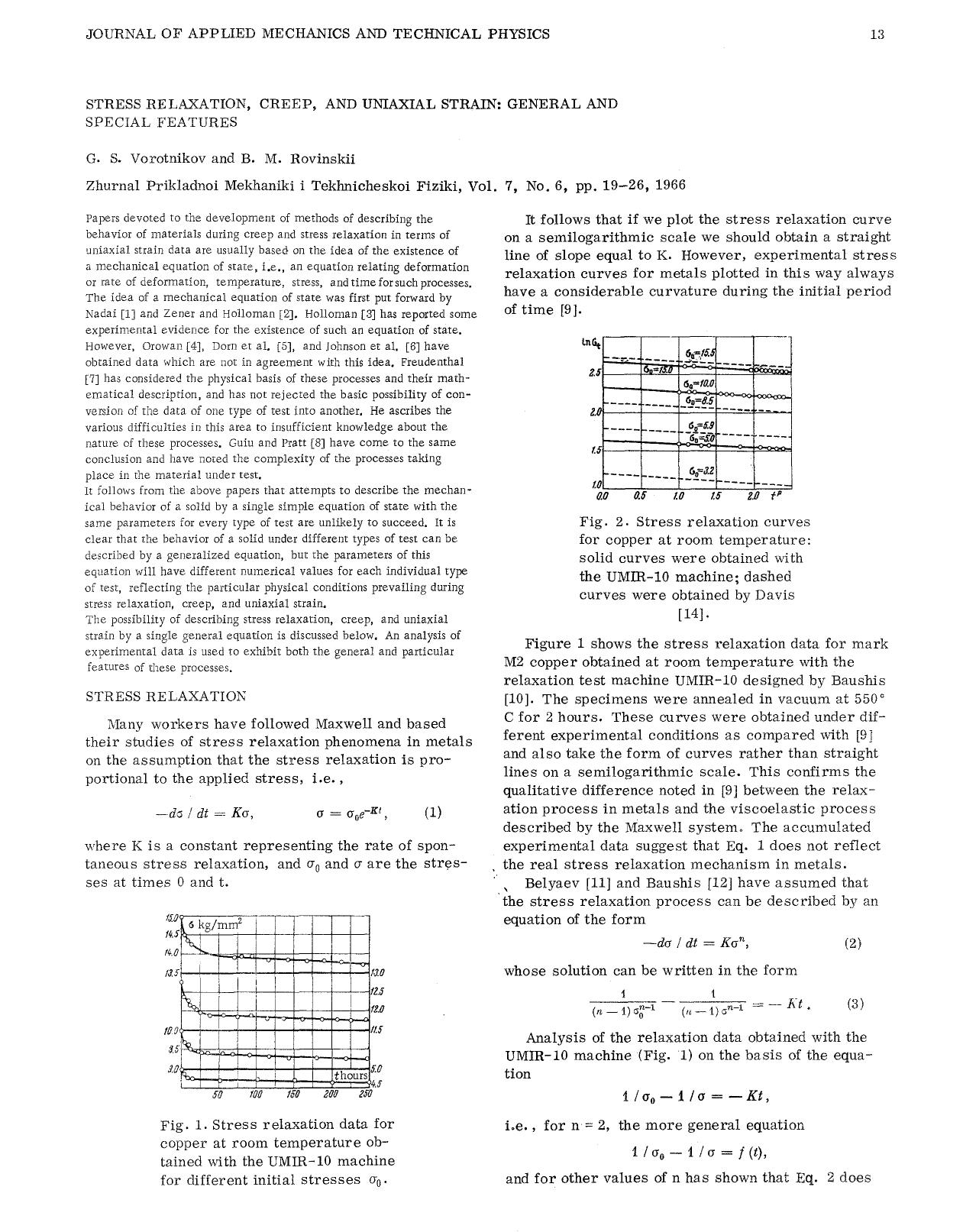 Stress relaxation, creep, and uniaxial strain: General and special features by Unknown