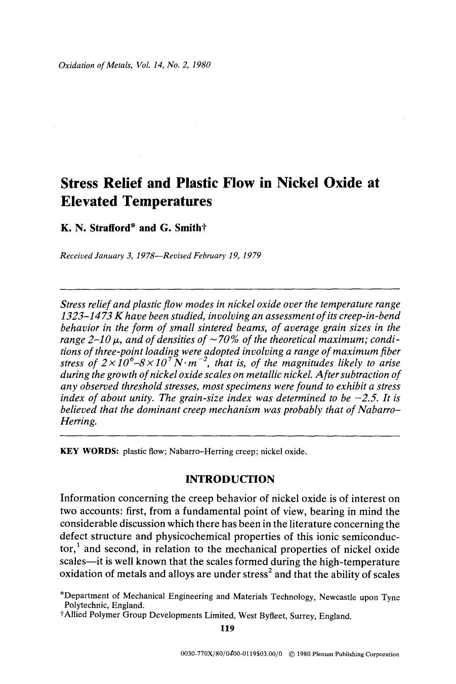 Stress relief and plastic flow in nickel oxide at elevated temperatures by Unknown