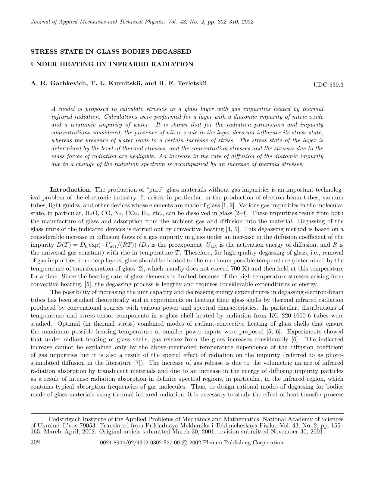 Stress state in glass bodies degassed under heating by infrared radiation by Unknown