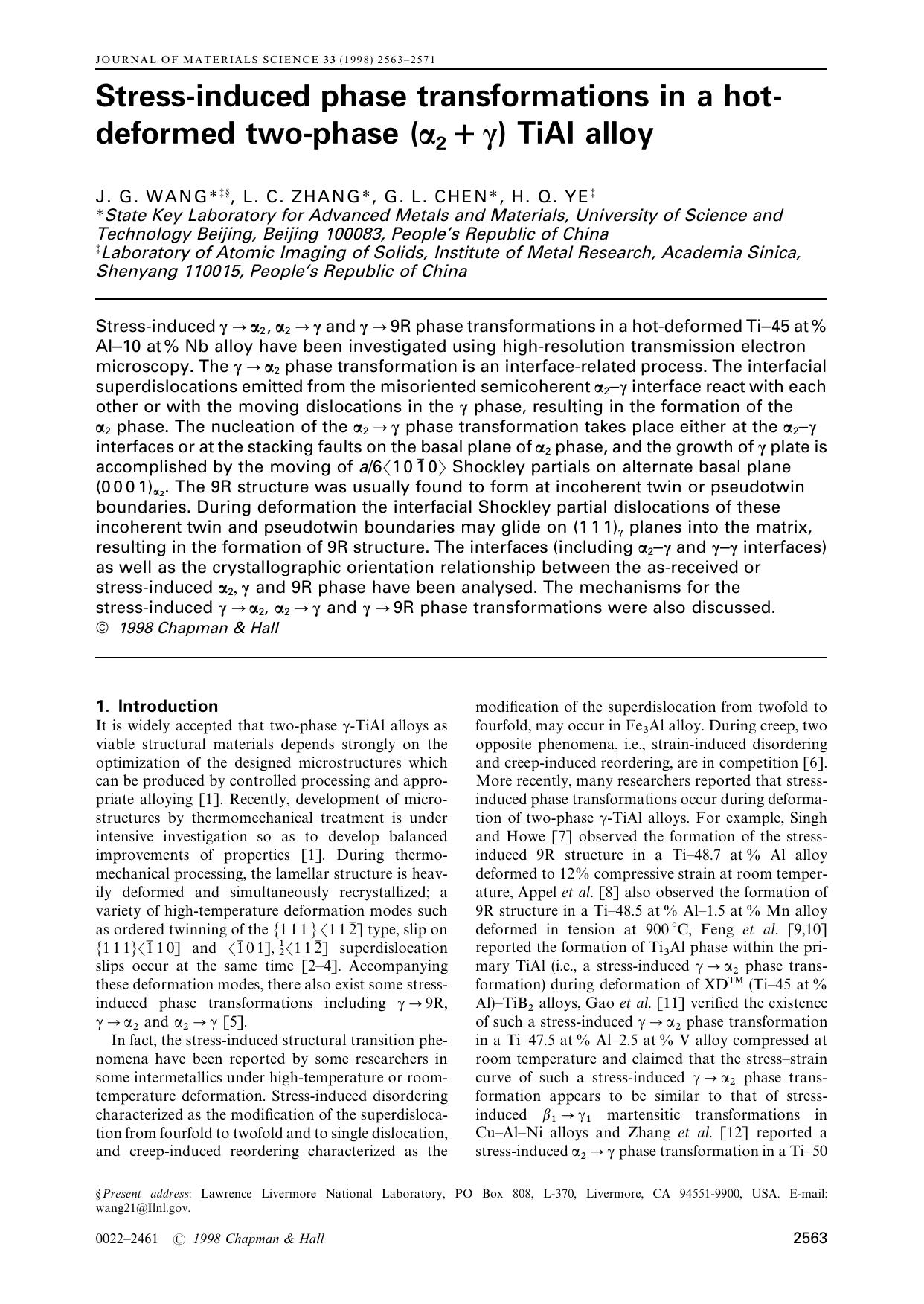Stress-induced phase transformations in a hot-deformed two-phase (α2+γ) TiAl alloy by Unknown