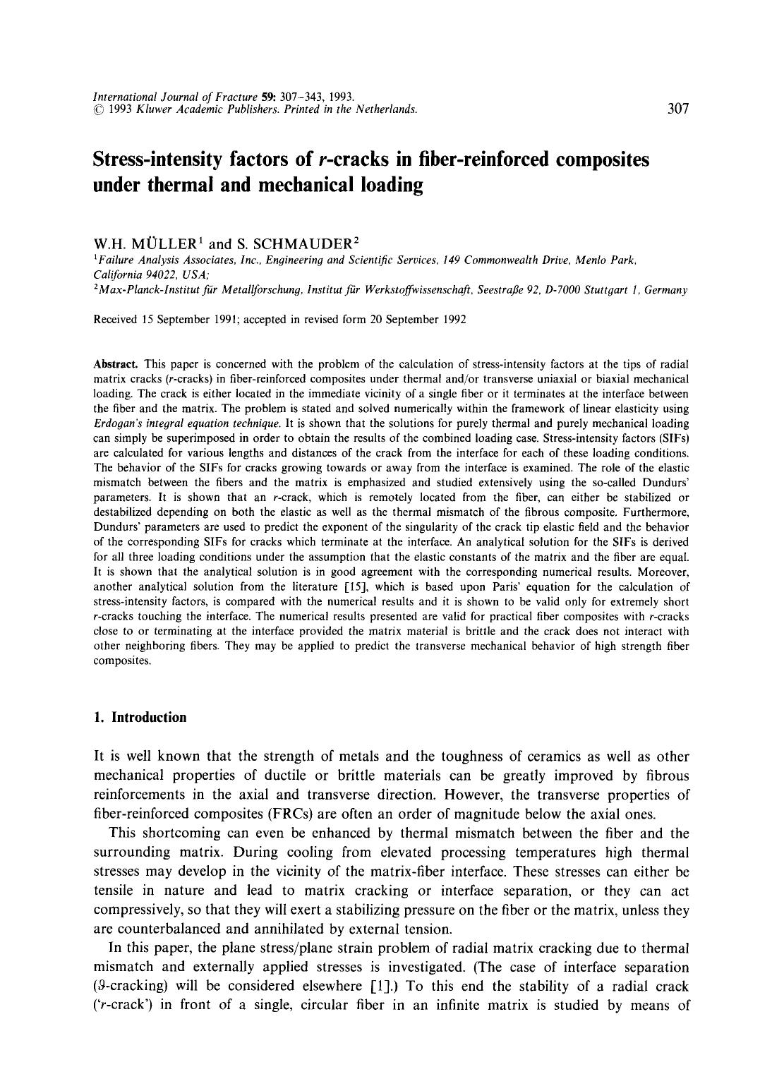Stress-intensity factors of <Emphasis Type="Italic">r<Emphasis>-cracks in fiber-reinforced composites under thermal and mechanical loading by Unknown