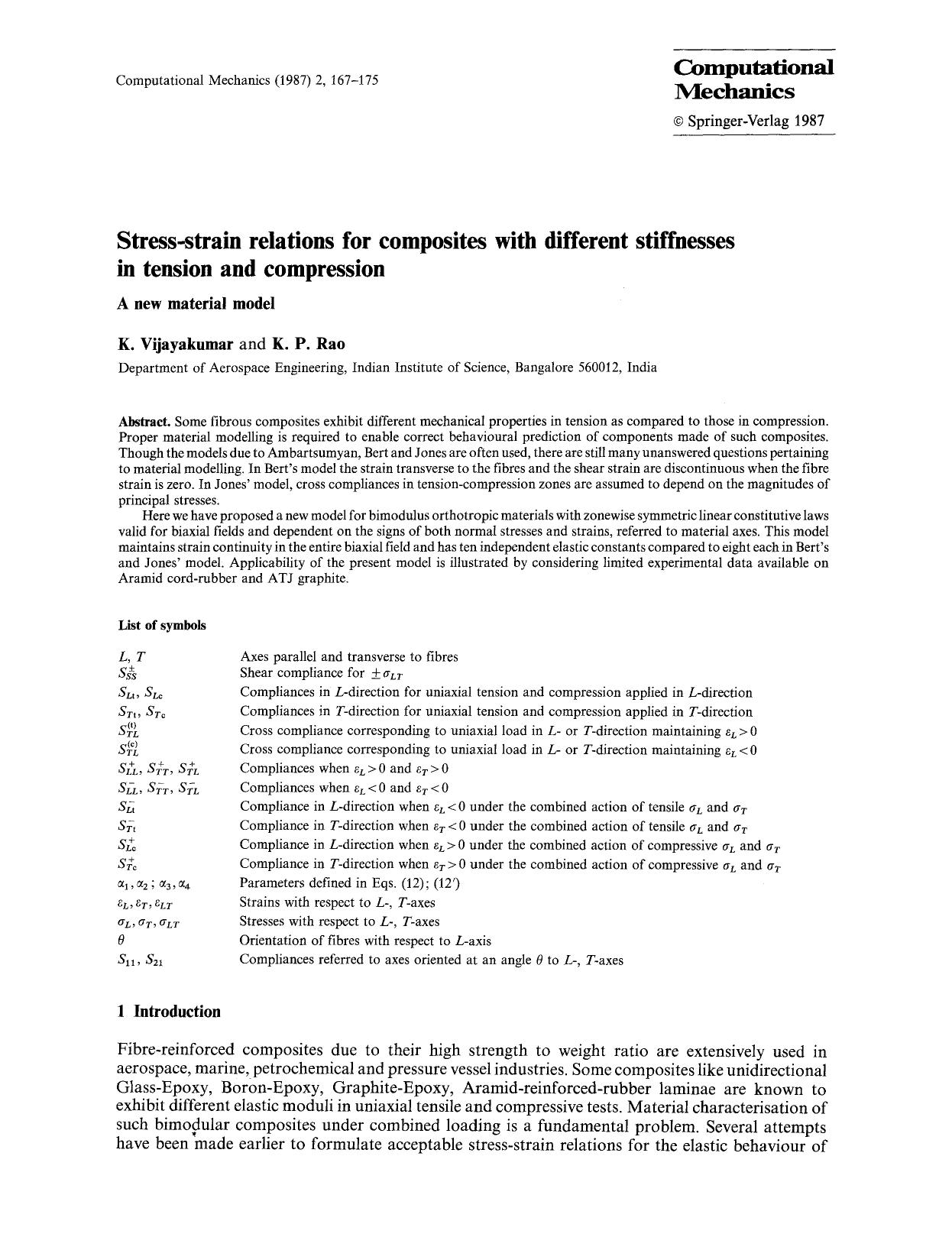 Stress-strain relations for composites with different stiffnesses in tension and compression by Unknown