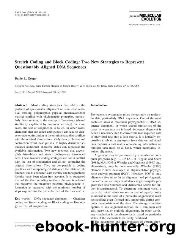 Stretch Coding and Block Coding: Two New Strategies to Represent Questionably Aligned DNA Sequences by Geiger D