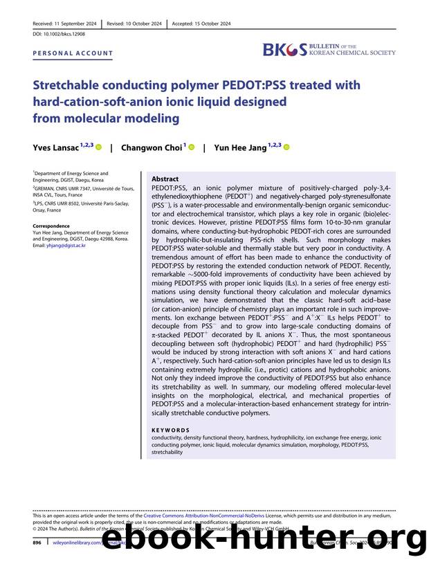 Stretchable conducting polymer PEDOT:PSS treated with hardâcationâsoftâanion ionic liquid designed from molecular modeling by Unknown
