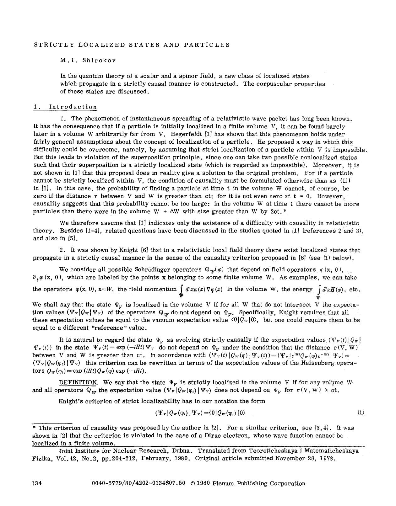 Strictly localized states and particles by Unknown