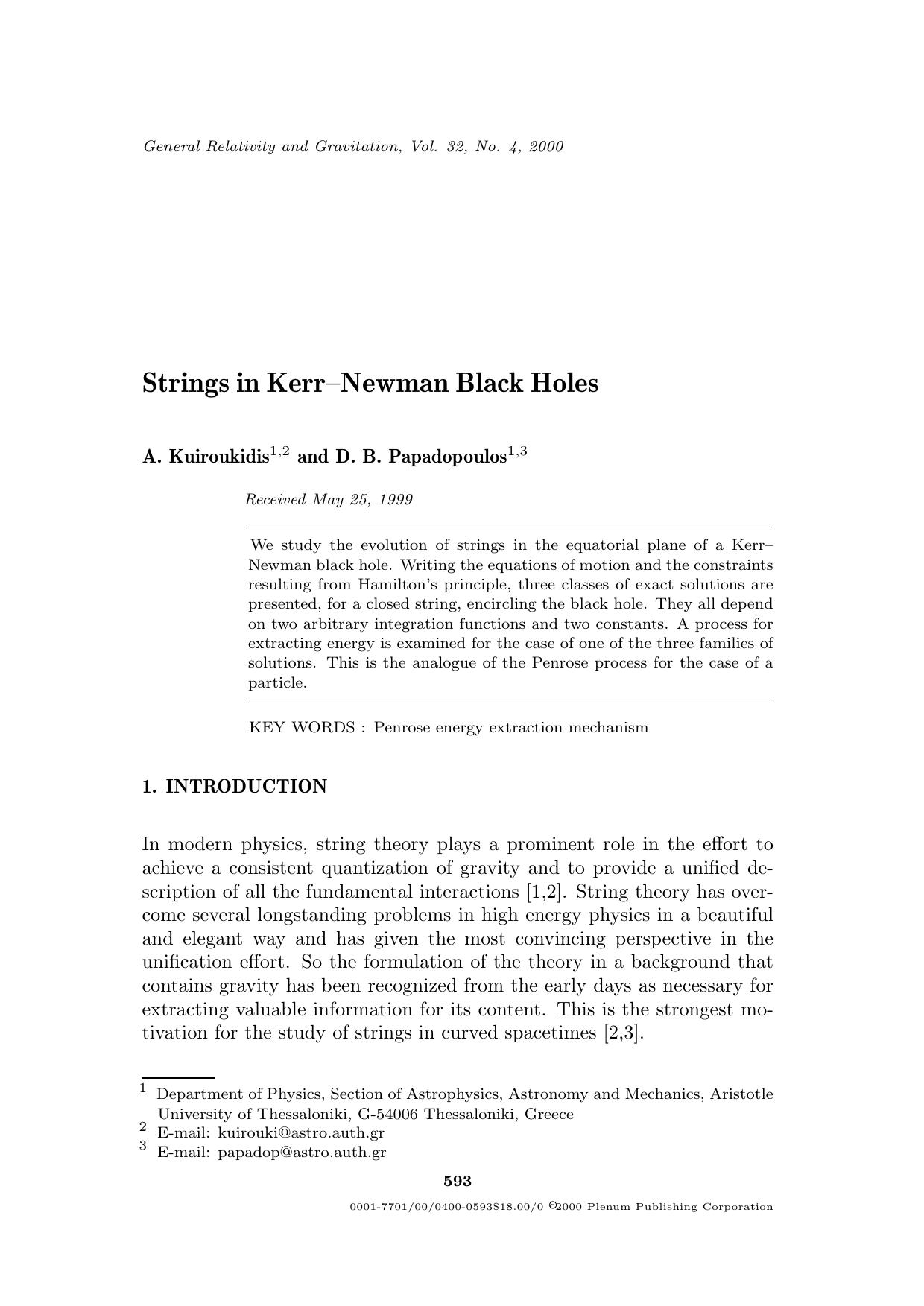 Strings in Kerr–Newman Black Holes by Unknown