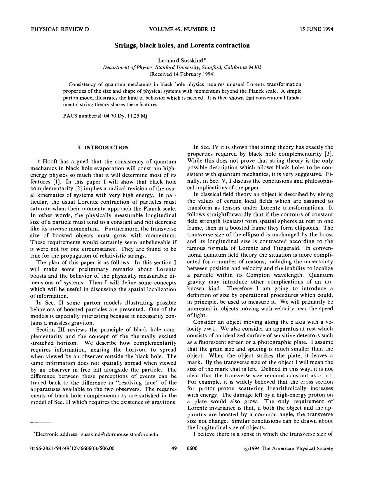 Strings, black holes, and Lorentz contraction (1994) by Unknown