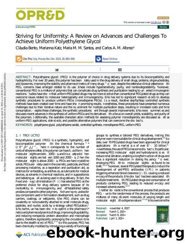 Striving for Uniformity: A Review on Advances and Challenges To Achieve Uniform Polyethylene Glycol by Cláudia Bento Marianna Katz Maria M. M. Santos & Carlos A. M. Afonso