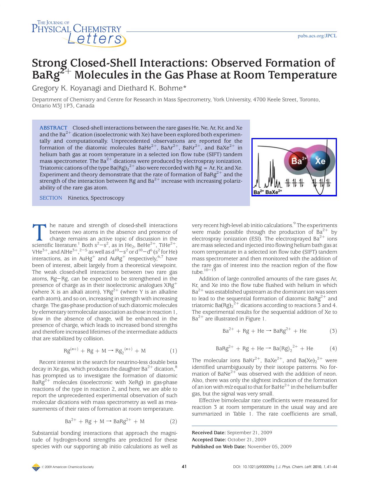 Strong Closed-Shell Interactions: Observed Formation of BaRg<sup>2+<sup> Molecules in the Gas Phase at Room Temperature by Unknown