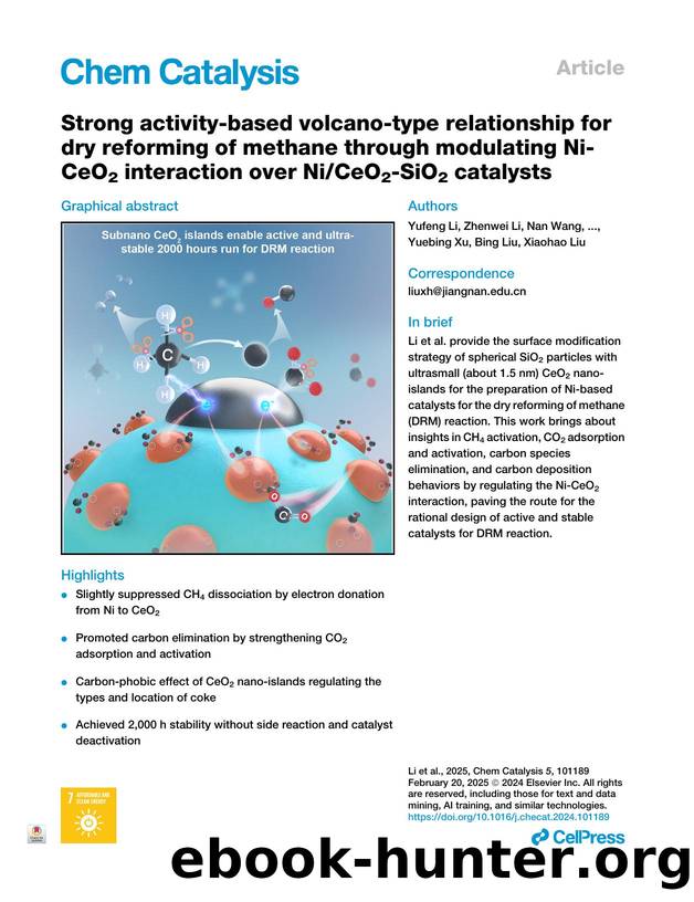 Strong activity-based volcano-type relationship for dry reforming of methane through modulating Ni-CeO2 interaction over NiCeO2-SiO2 catalysts by Yufeng Li & Zhenwei Li & Nan Wang & Yajun Zha & Ke Zheng & Yuebing Xu & Bing Liu & Xiaohao Liu