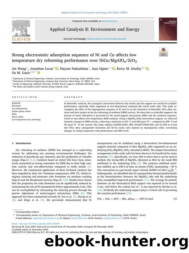 Strong electrostatic adsorption sequence of Ni and Co affects low temperature dry reforming performance over NiCoMgAlOxZrO2 by Jin Wang & Jonathan Lucas & Hayato Nakashima & Isao Ogino & Kerry M. Dooley & Oz M. Gazit