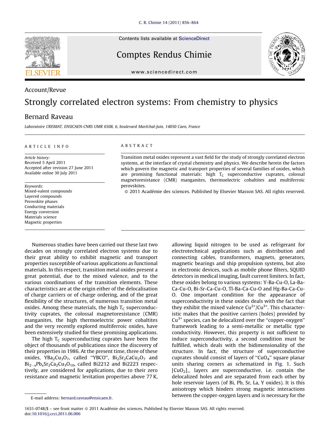 Strongly correlated electron systems: From chemistry to physics by Bernard Raveau
