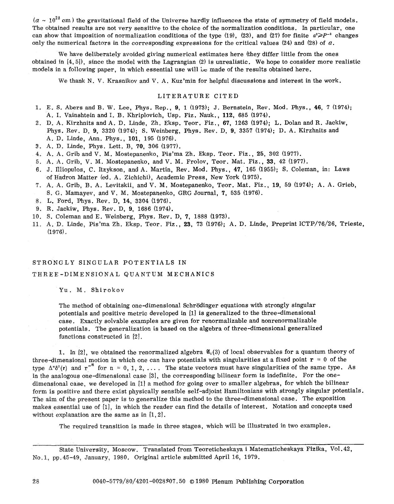 Strongly singular potentials in three-dimensional quantum mechanics by Unknown
