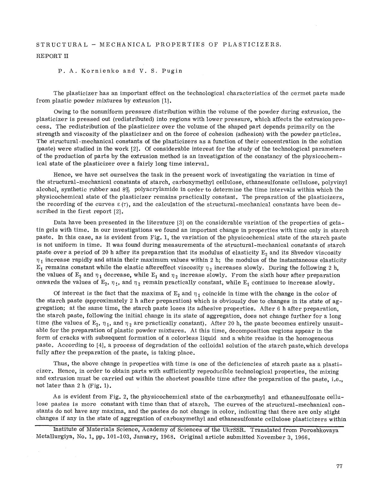Structural &#x2014; Mechanical properties of plasticizers by Unknown