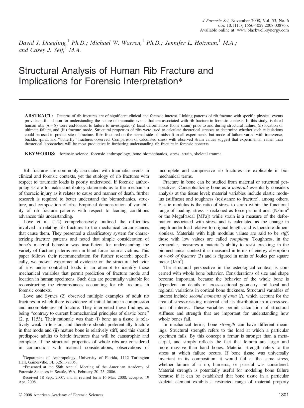 Structural Analysis of Human Rib Fracture and Implications for Forensic Interpretation* by Unknown