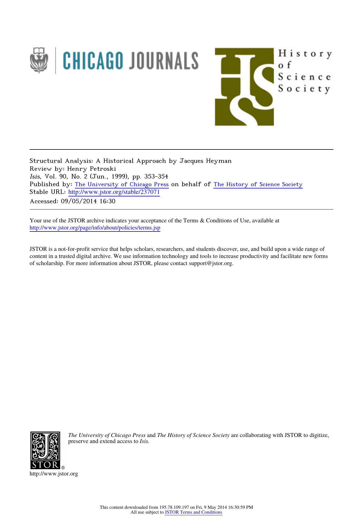 Structural Analysis: A Historical Approach by Jacques Heyman by Structural Analysis