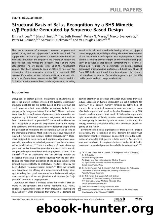 Structural Basis of BclxL Recognition by a BH3Mimetic Peptide Generated by SequenceBased Design by Unknown
