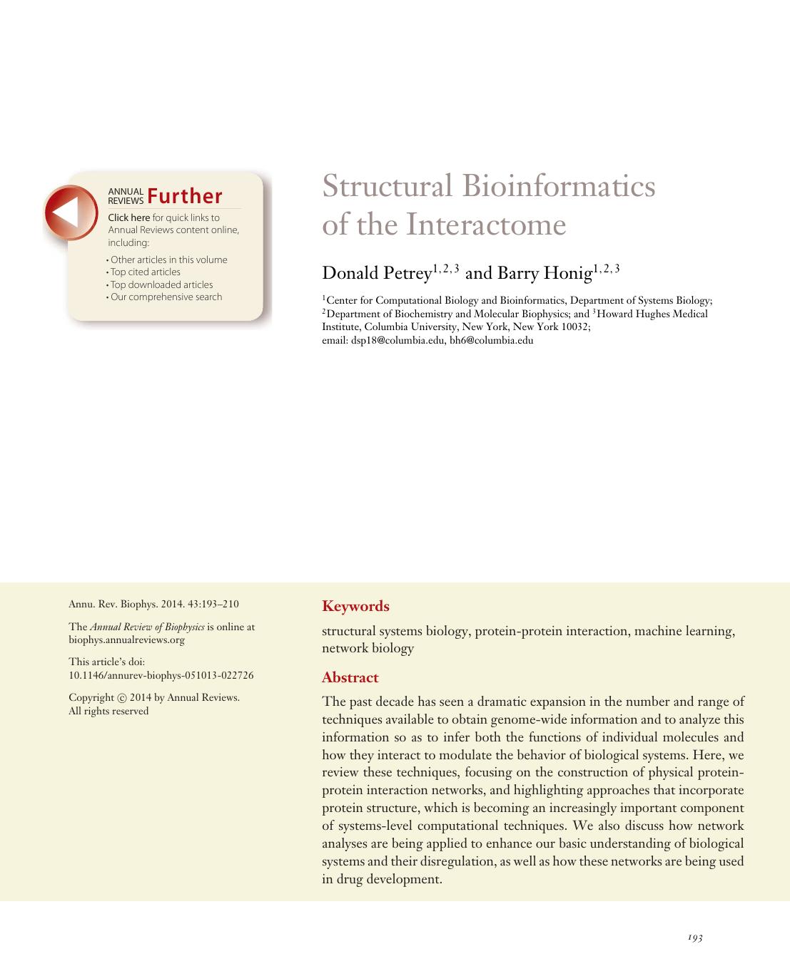 Structural Bioinformatics of the Interactome by Donald Petrey and Barry Honig