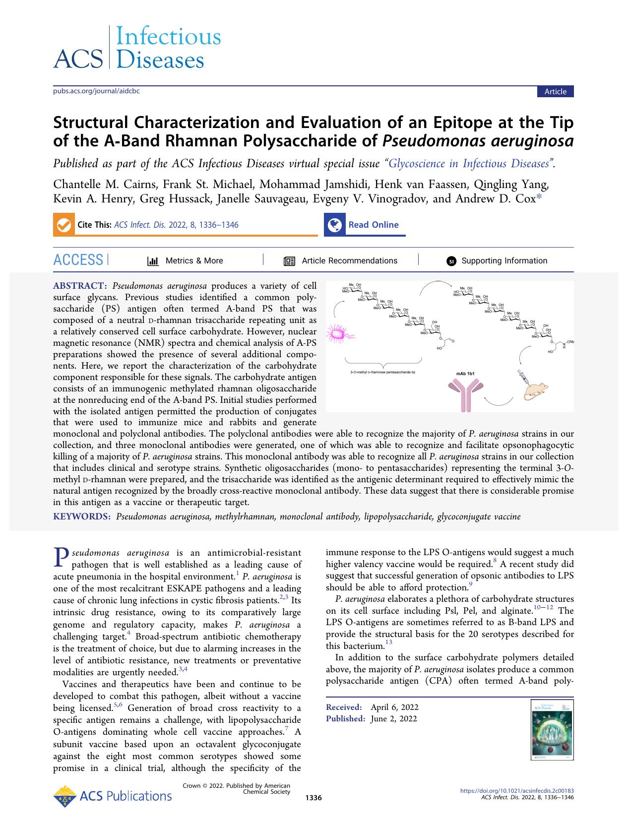 Structural Characterization and Evaluation of an Epitope at the Tip of the A-Band Rhamnan Polysaccharide of Pseudomonas aeruginosa by unknow