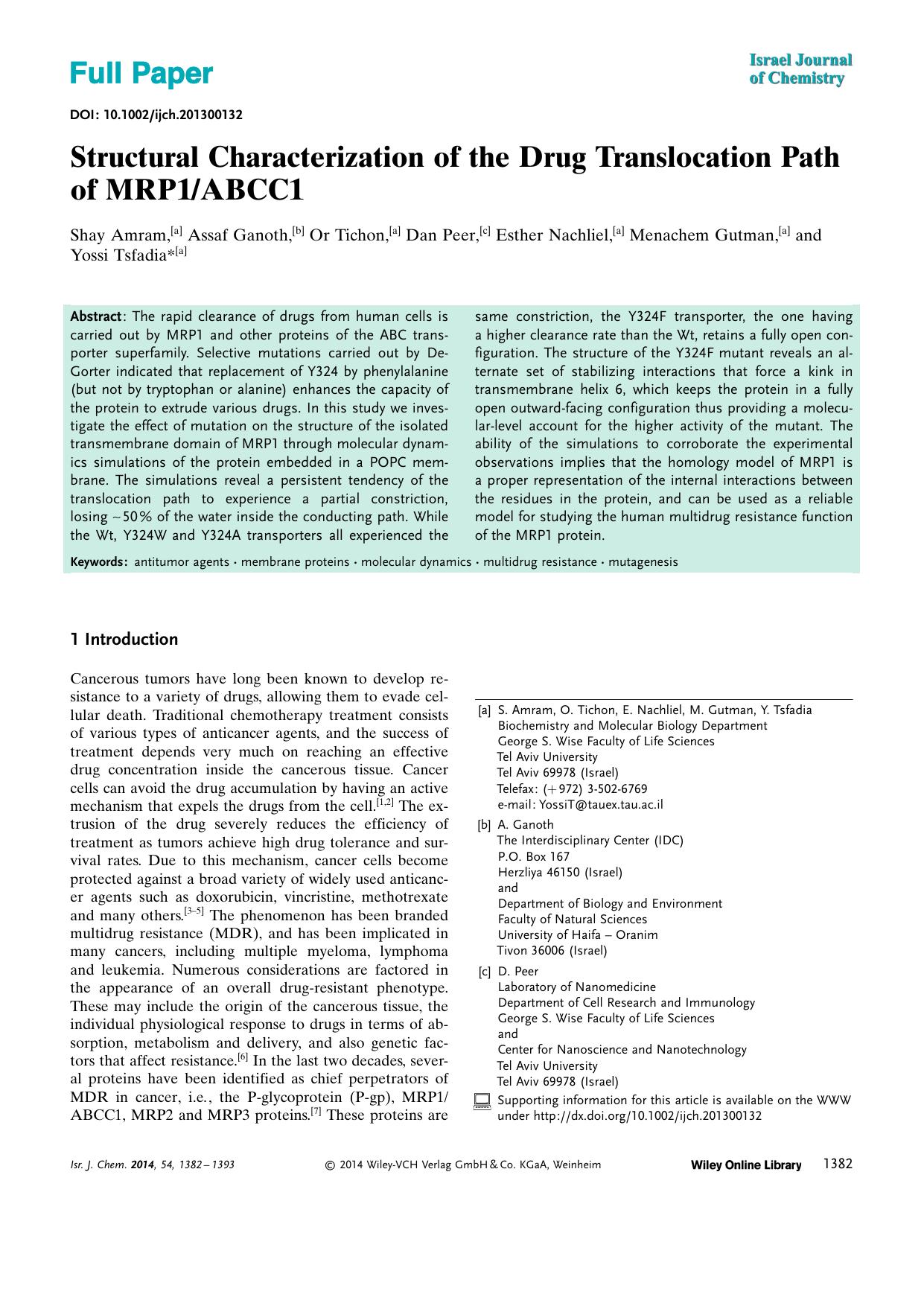 Structural Characterization of the Drug Translocation Path of MRP1ABCC1 by Unknown