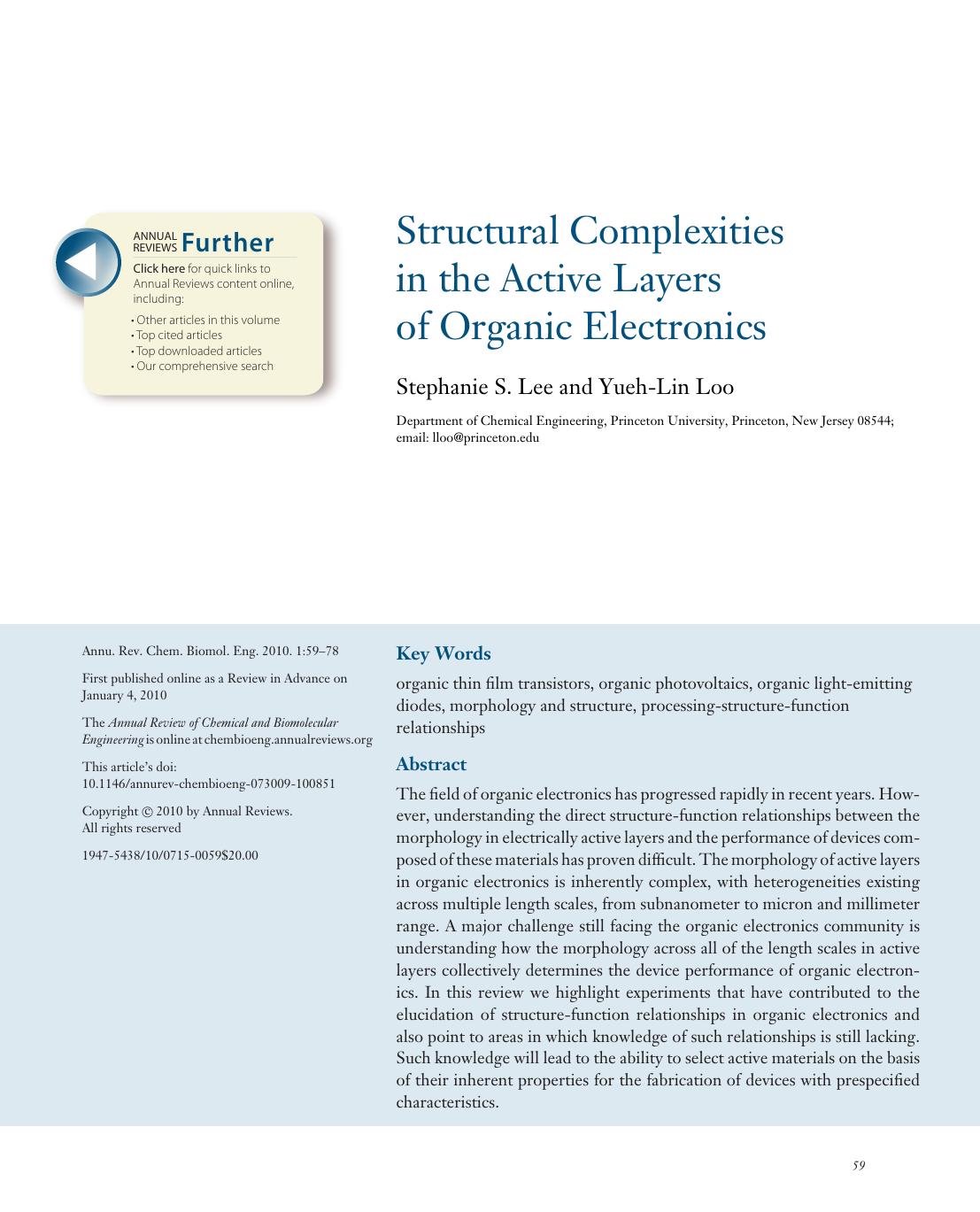 Structural Complexities in the Active Layers of Organic Electronics by Stephanie S. Lee and Yueh-Lin Loo