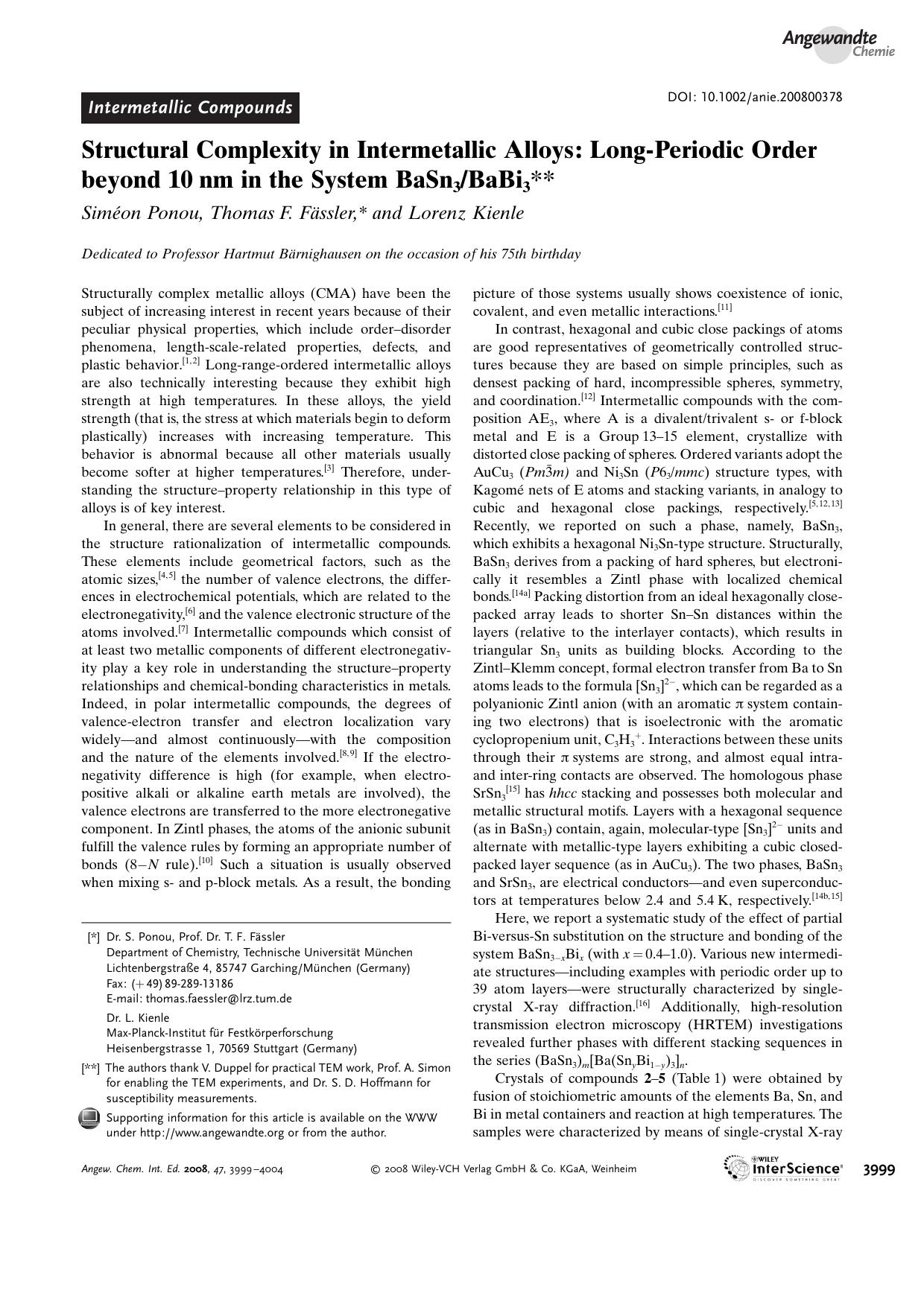 Structural Complexity in Intermetallic Alloys: Long-Periodic Order beyond 10[emsp14]nm in the System BaSn3BaBi3 by Unknown