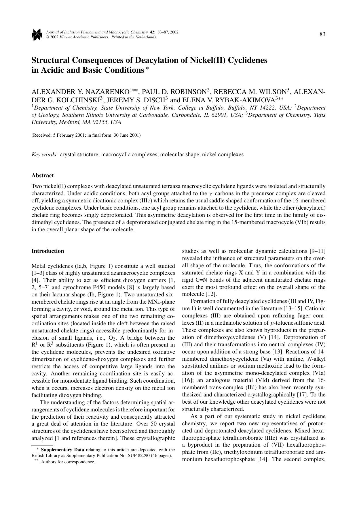 Structural Consequences of Deacylation of Nickel(II) Cyclidenes in Acidic and Basic Conditions by Unknown
