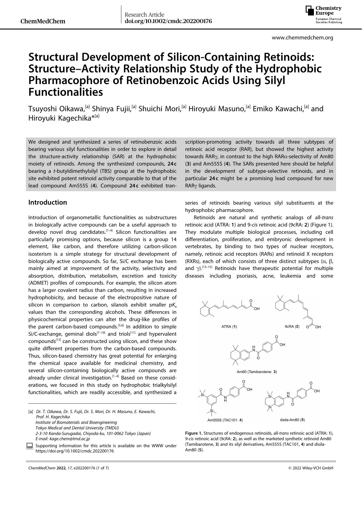 Structural Development of SiliconâContaining Retinoids: StructureâActivity Relationship Study of the Hydrophobic Pharmacophore of Retinobenzoic Acids Using Silyl Functionalities by Unknown
